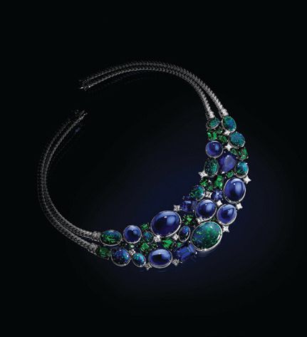 The La Constellation d’Hercule necklace pairs 209 carats of tanzanites, 50 carats of Australian opals and nearly 34 carats of tsavorites PHOTO COURTESY OF LOUIS VUITTON