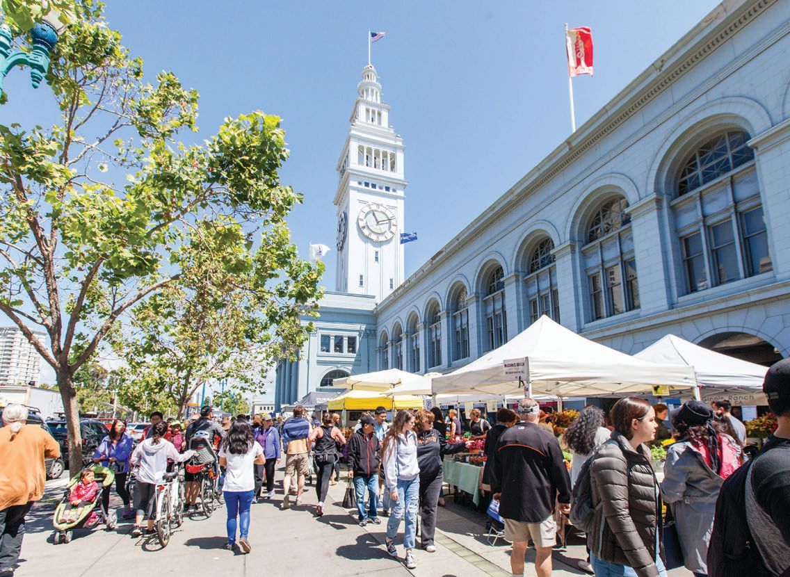 The bustling farmers market at the Ferry Building Marketplace supports local growers and producers PHOTO COURTESY OF FOODWISE