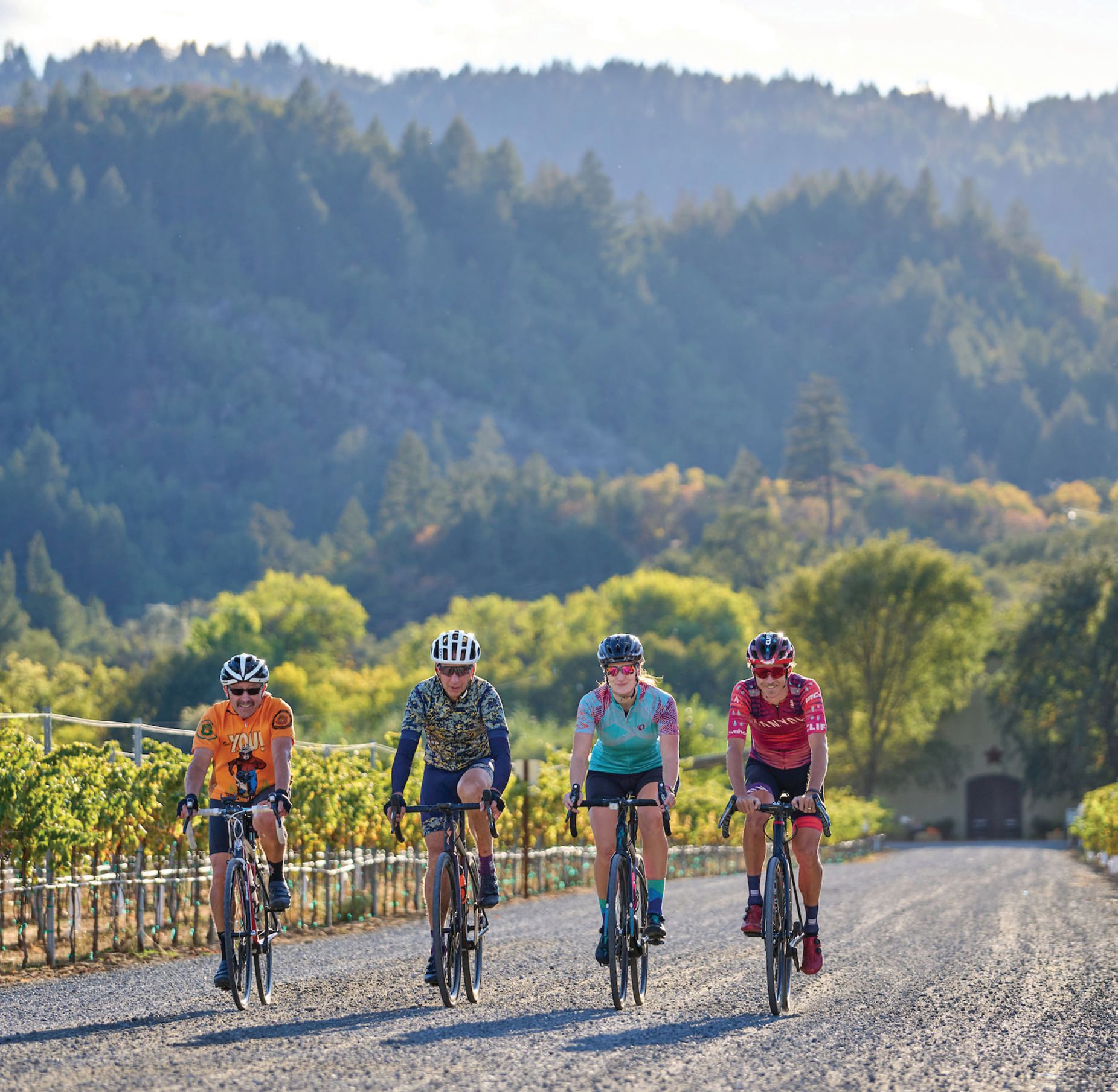 Peter Stetina (far right) will customize rides with guests of the Healdsburg Hotel and its sister properties through Sonoma. PHOTO COURTESY OF HOTEL HEALDSBURG