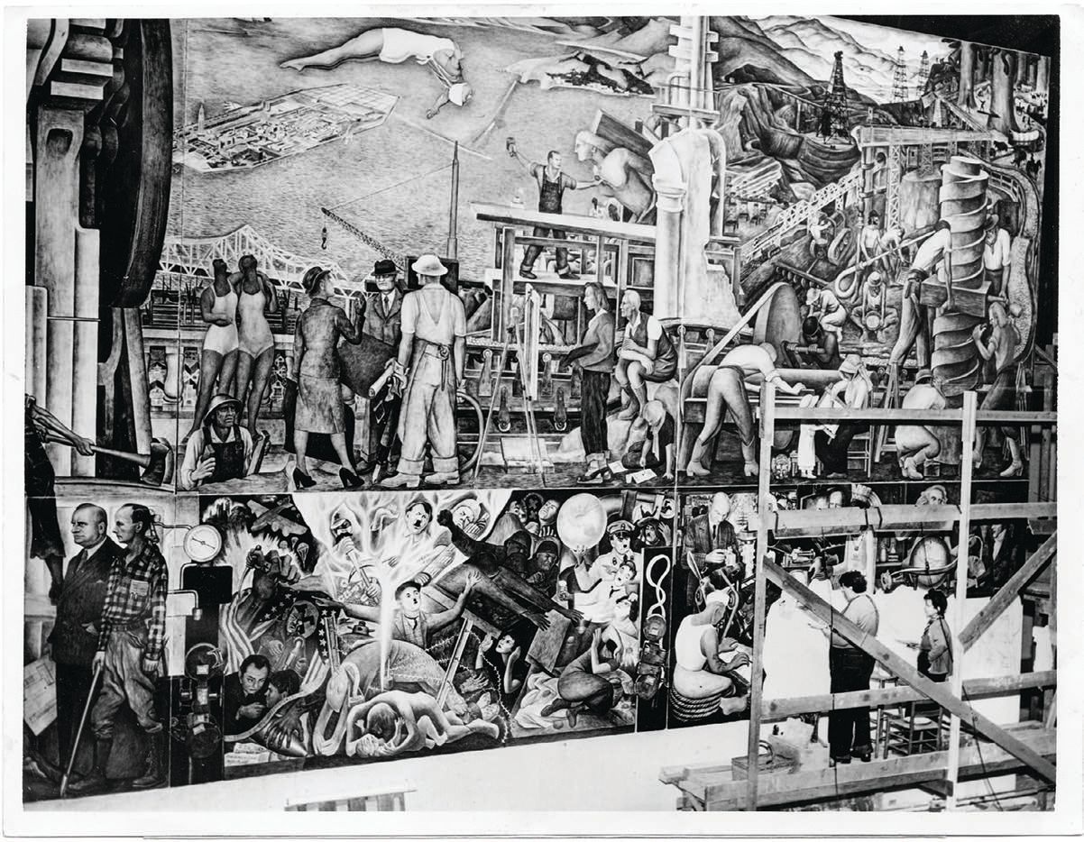 Diego Rivera and an assistant work on the “Pan American Unity” mural, Treasure Island, 1940. PHOTO COURTESY OF SAN FRANCISCO HISTORY CENTER, SAN FRANCISCO PUBLIC LIBRARY
