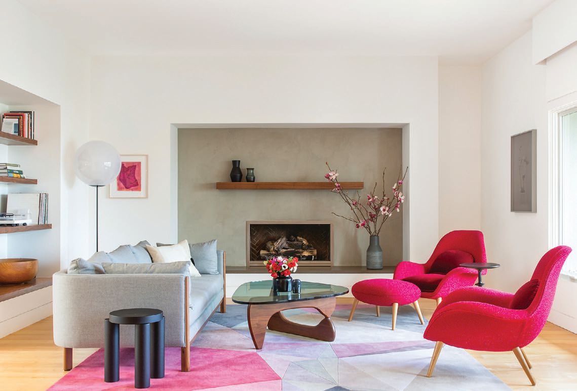 The homeowners fell in love with a geometric rug from Lindström Rugs, and Jung also added a sofa from Design Within Reach. PHOTOGRAPHED BY SUZANNA SCOTT