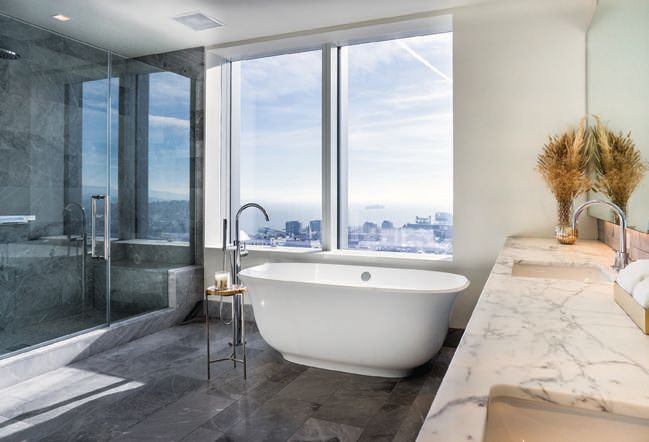 Bathrooms in the Four Seasons Private Residences at Mission Street tower are bathed in natural light PHOTO COURTESY OF 706 MISSION STREET CO.