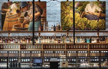 The wine wall features murals by San Francisco artist Jay Mercado. PHOTO BY DEB WILSON