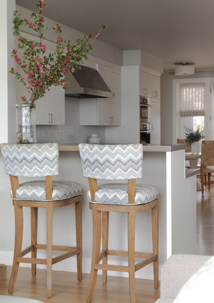 Kitchen bar stools were custom designed by Anyon, with fabric from Christopher Farr PHOTOGRAPHED BY BESS FRIDAY