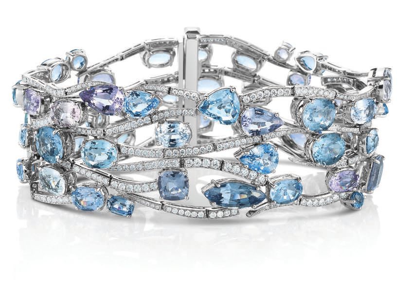 Platinum multicolor sapphire and diamond four-row wave bracelet by Cicada Jewelry PHOTO: COURTESY OF CICADA JEWELRY