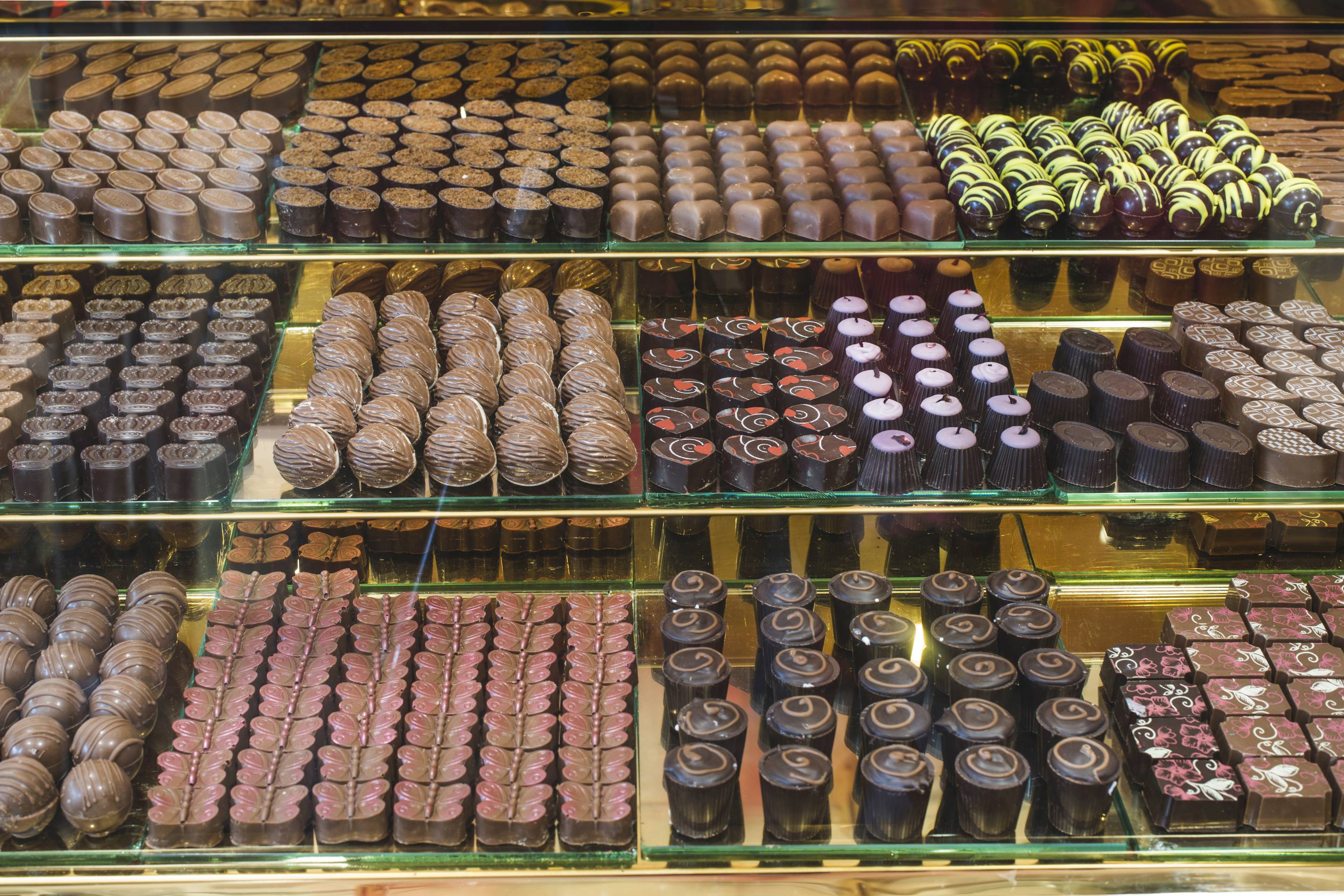 chocolates in a shop display